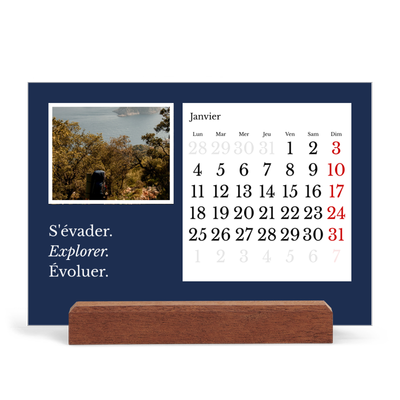 Calendrier de bureau support bois - paysage   — Terre éditoriale [Janvier]