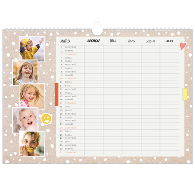 Calendrier photo A3 — Agenda rustique - Famille de 5 [Mars]