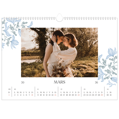 Calendrier photo A3 — Romance en bleu et blanc [Mars]