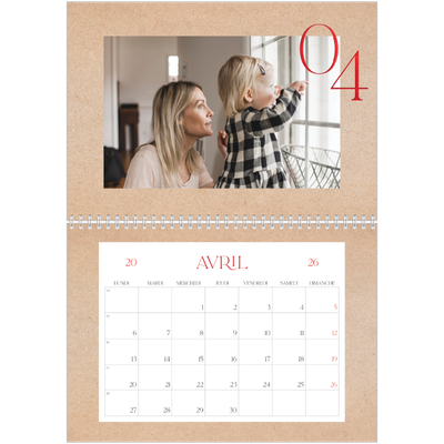 Calendrier photo A4 double (30 x 40 cm) — Touches de rouge [Avril]