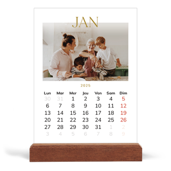 Calendrier de bureau support bois - portrait — Large texte Doré