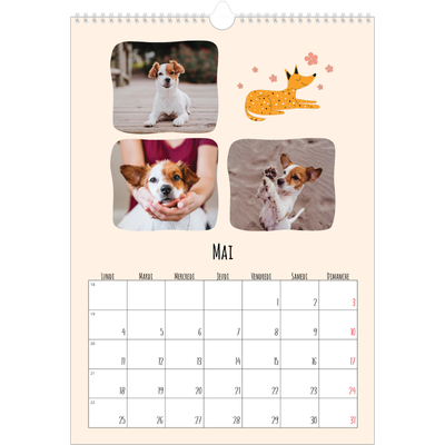 A3 Calendrier annuel — Pattes de chien et gribouillis [couverture]