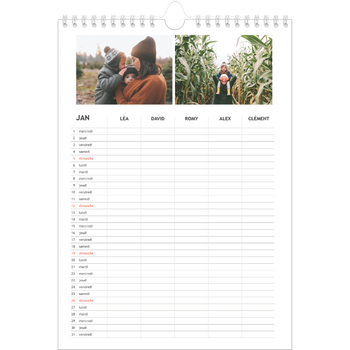 Calendrier photo A4 — Agenda simple - Famille de 5