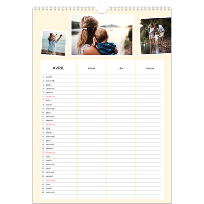 Calendrier familial A3 — Agenda moderne - Famille de 3 [Avril]
