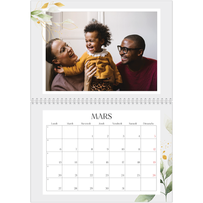 Calendrier photo A4 double (30 x 40 cm) — Éclaboussure florale [Mars]
