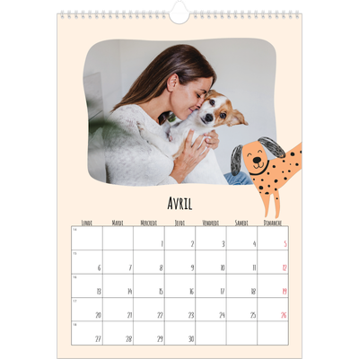 A3 Calendrier annuel — Pattes de chien et gribouillis [Avril]