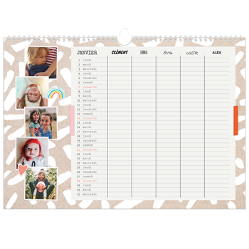 Calendrier photo A3 — Agenda rustique - Famille de 5