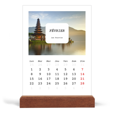 Calendrier de bureau support bois - portrait  — Toute l'histoire [Février]