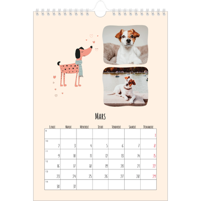 Calendrier photo A4 (20 x 30 cm) — Pattes de chien et gribouillis [Mars]