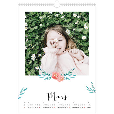 A3 Calendrier annuel — Ornements aquarelle [Mars]