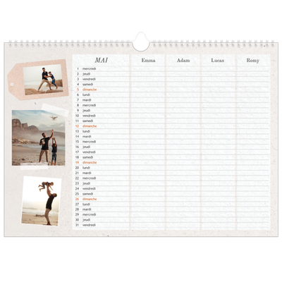 Calendrier photo A3 — Agenda kraft - Famille de 4 [couverture]