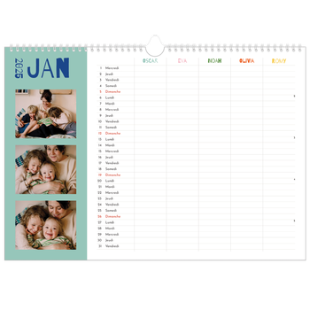 Calendrier photo A3 — Agenda tout en couleurs - Famille de 5