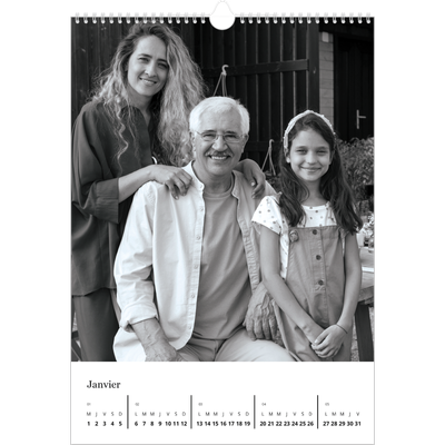 A3 Calendrier annuel — Noir et blanc élégant [Janvier]