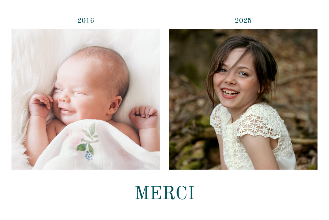 Carte de remerciement — Avant et après