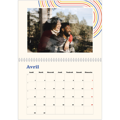 Calendrier photo A4 double (30 x 40 cm) — Rayures rétros [Avril]