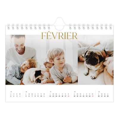 Calendrier photo A5 — Large texte Doré [Février]