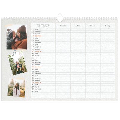 Calendrier photo A3 — Agenda kraft - Famille de 4 [Février]