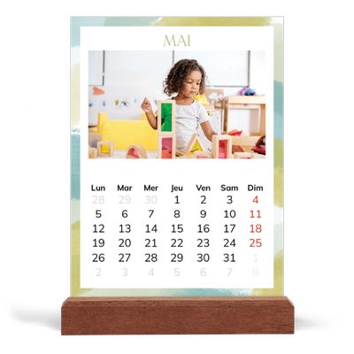 Calendrier de bureau support bois - portrait  — Effet pinceau [couverture]