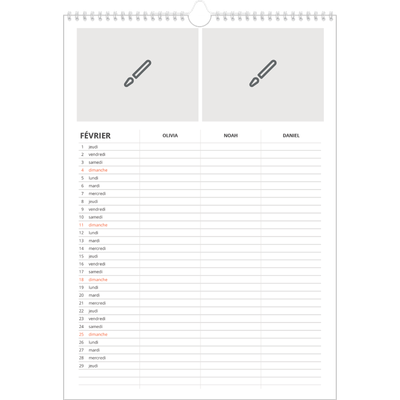 Calendrier familial A3 — Créez votre produit - Famille de 3 [Février]