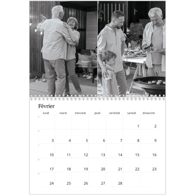 Calendrier photo A4 double (30 x 40 cm) — Noir et blanc élégant [Février]