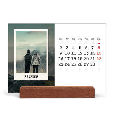 Calendrier de bureau support bois - paysage   — L'édition portrait [Février]