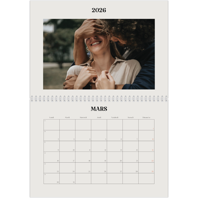 Calendrier photo A4 double (30 x 40 cm) — Ivoire simple [Mars]