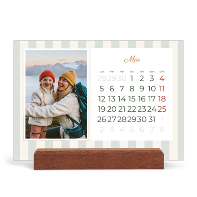 Calendrier de bureau support bois - paysage   — Lettrages et rayures [couverture]