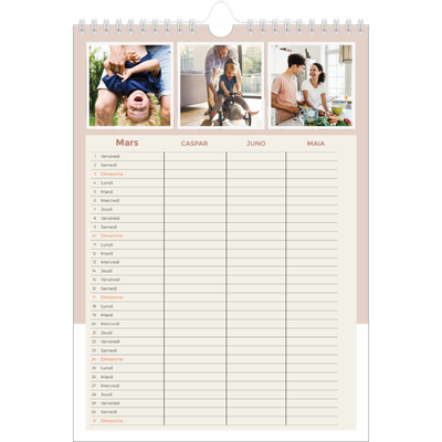 Calendrier familial A4 — Agenda palette naturelle - Famille de 3 [Mars]