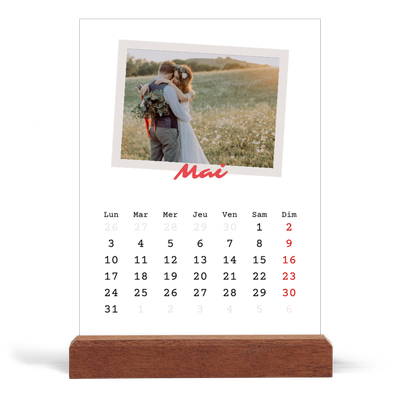 Calendrier de bureau support bois - portrait  — Signature carmin [couverture]