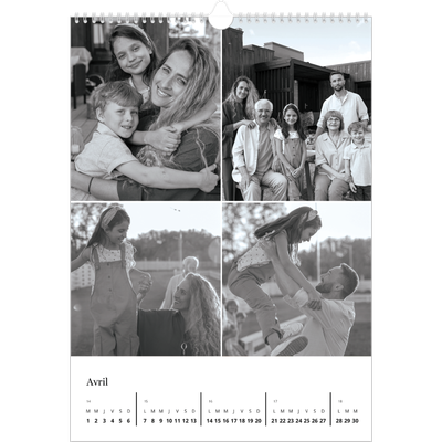 A3 Calendrier annuel — Noir et blanc élégant [Avril]