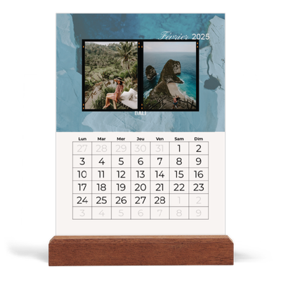 Calendrier de bureau support bois - portrait  — Envie d'aventures [Février]