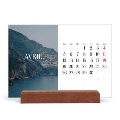 Calendrier de bureau support bois - paysage   — Évasion sans fin [Avril]