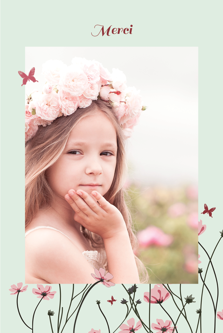 Carte de remerciement — Papillons et fleurs