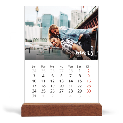 Calendrier de bureau support bois - portrait  — Superposition pinceau [Mars]