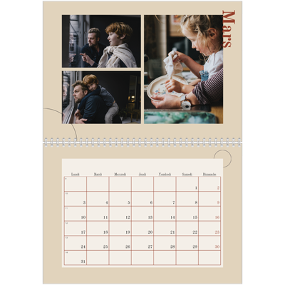 Calendrier photo A4 double (30 x 40 cm) — Texte asymétrique [Mars]
