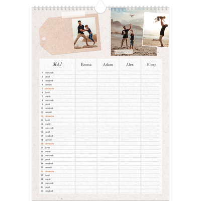 Calendrier familial A3 — Agenda kraft - Famille de 4 [couverture]