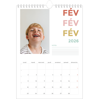 Calendrier photo A4 (20 x 30 cm) — Lettrage coloré [Février]