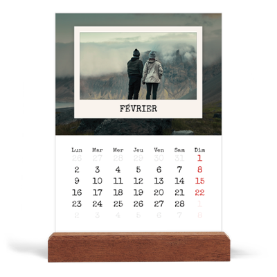 Calendrier de bureau support bois - portrait  — L'édition portrait [Février]