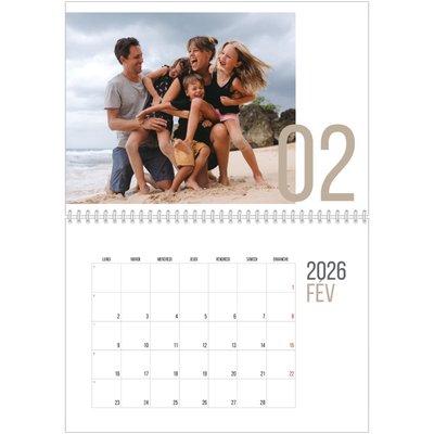 Calendrier photo A4 double (30 x 40 cm) — Numéros mensuels [Février]