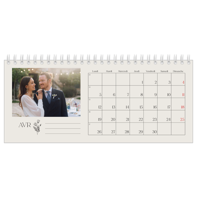 Calendrier de bureau — Initiales fleuries [Avril]