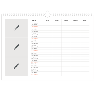 Calendrier photo A3 — Créez votre produit - Famille de 5 [Mars]
