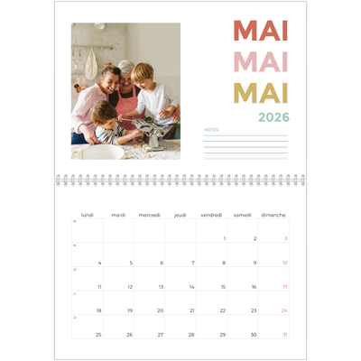 Calendrier photo A4 double (30 x 40 cm) — Lettrage coloré [couverture]