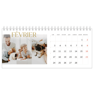 Calendrier de bureau — Large texte Doré [Février]