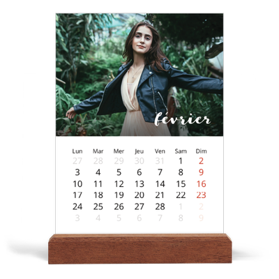 Calendrier de bureau support bois - portrait  — Superposition pinceau [Février]