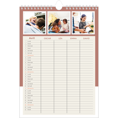Calendrier familial A4 — Agenda palette naturelle - Famille de 4 [Avril]