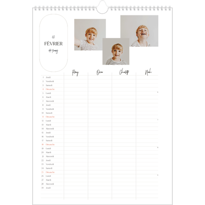 Calendrier familial A3 — Agenda une ébauche - Famille de 4 [Février]