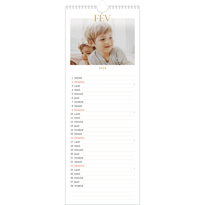 Calendrier mural long  — Large texte Doré [Février]