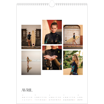 A3 Calendrier annuel — Surf & couchers de soleil [Avril]