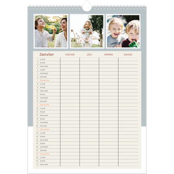 Calendrier photo A3 — Agenda palette naturelle - Famille de 4