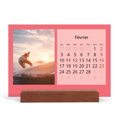 Calendrier de bureau support bois - paysage   — Un monde en couleur [Février]